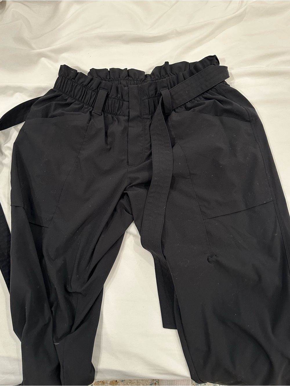 Athleta Black Elastic Paperbag Cargo Pants with Self-Tie Belt